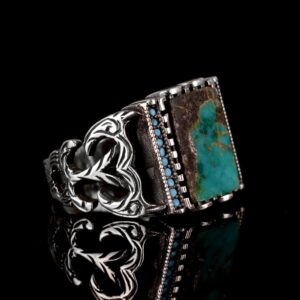 Gerçek Doğal Arizona Turkuaz Taşı Yüzük, 925 Ayar Sterlin Gümüş Yüzük, El Yapımı Gümüş Yüzük - Görsel 4