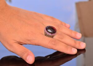 El Yapımı Doğal Garnet Taşlı Yüzük, Sterlin Gümüş Erkek Yüzüğü - Tutku ve Koruma Sembolü - Görsel 5