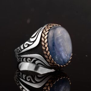 Doğal Mavi Kyanit Taşlı Yüzük - 925 Ayar Gümüş Erkek Yüzüğü - Farklı Tasarım - Görsel 5