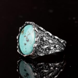 Gerçek Doğal Arizona Turkuaz Taş Yüzük, Erkekler İçin Hediye, 925 Ayar Gümüş Yüzük, Minimalist Yüzük - Görsel 5