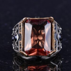 925 Ayar Gümüş Yüzük - Erkekler İçin Yapay Taş Yüzük - El Yapımı Yüzük (Yapay sultanit) - Görsel 4