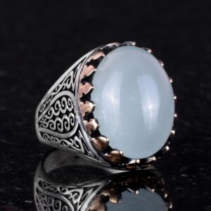 925 Ayar Katı Gümüş Erkek Yüzük - Doğal Taşlarla El Yapımı Şıklık (Cabochon Akuamarin Taşı) - Görsel 4
