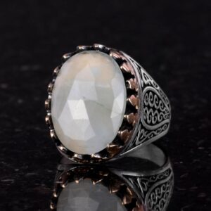 925 Ayar Katı Gümüş Erkek Yüzük Doğal Taşlarla - El Yapımı Şıklık (Kesilmiş Akuamarin Taşı) - Görsel 4