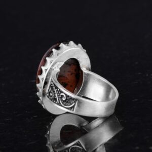 Gerçek Doğal Taş Yüzük - 925 Ayar Gümüş Büyük Yüzük - El Yapımı Yüzük (Obsidyen) - Görsel 7