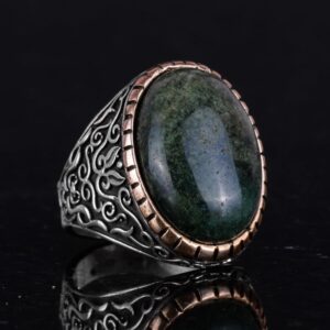 Gerçek Doğal Yeşim Taşı Yüzük, El Yapımı 925K Sert Gümüş Erkek Yüzüğü, Büyük Yüzük, Sanatsal Tasarım - Görsel 4