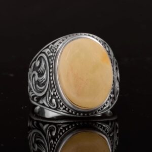 Gerçek Doğal Kehribar Taşlı Yüzük, Minimalist Yüzük, 925 Ayar Gümüş Yüzük Erkekler İçin - Görsel 5