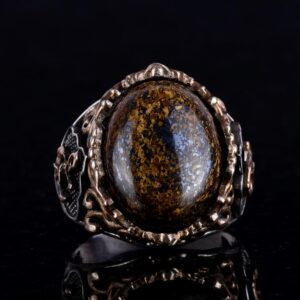 El Yapımı Gerçek Doğal Bronzit Taş Yüzük, Denizci Çapa Yüzüğü, 925 Ayar Katı Gümüş Erkek Yüzüğü - Görsel 6