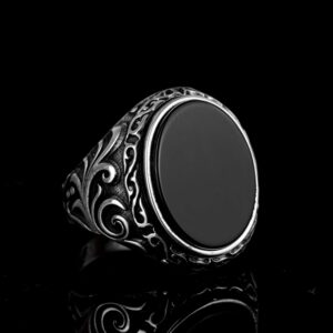 925 Ayar Gümüş Erkek Yüzük Doğal Siyah Oniks Taşı ile - Görsel 4