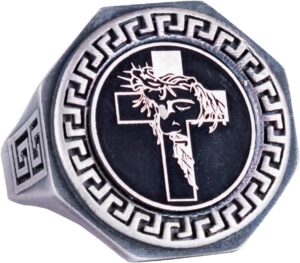 925 Ayar Gümüş Yüzük - Yunan Anahtar Deseni Erkek Yüzüğü - El Yapımı Yüzük - Görsel 1