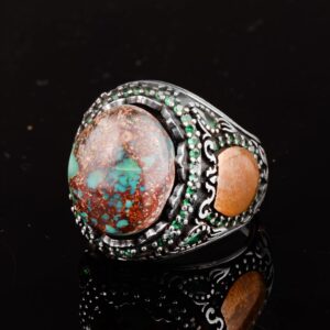 Gerçek Doğal Arizona Turkuaz Taş Yüzük, Minimalist Yüzük, 925 Ayar Gümüş Erkek Yüzük (Model-3) - Görsel 3