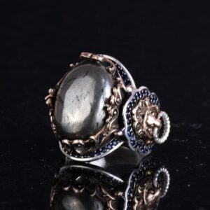 El Yapımı Pirit Taşlı Yüzük, El Yapımı Aslan Başı Erkek Yüzüğü - 925 Ayar Katı Gümüş Erkek Yüzüğü - Refah Manifestasyonu Tasarımı - Görsel 6