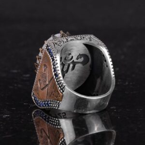 Gerçek Doğal Taş Yüzük - 925 Ayar Gümüş İslami Yüzük - El Yapımı Hat Yüzüğü - Görsel 7