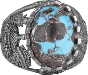 Gerçek Doğal Arizona Turkuaz Taş Yüzük, Camii Detaylı Yüzük, 925 Ayar Gümüş Yüzük