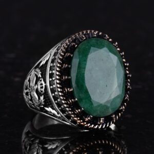 Gerçek Doğal Taş Yüzük - El Yapımı Kartal Yüzüğü - 925 Ayar Gümüş Yüzük (Zümrüt) - Görsel 5