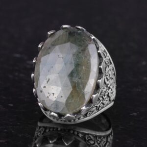 Gerçek Doğal Taş Yüzük - Gül Desenli Yüzük - 925 Ayar Gümüş Yüzük - El Yapımı Büyük Yüzük (Zümrüt) - Görsel 6