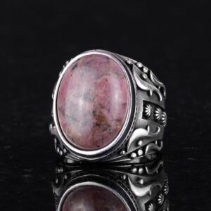 El Yapımı Gerçek Doğal Rodonit Pembe Taşı Yüzük, 925 Ayar Gümüş Yüzük, Erkek Yüzüğü - Görsel 6