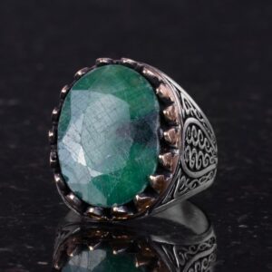 925 Ayar Katı Gümüş Erkek Yüzük - Doğal Taşlı El Yapımı Şıklık (Zümrüt Taşı) - Görsel 3