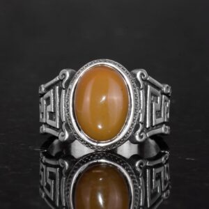 El Yapımı 925 Ayar Gümüş Erkek Yüzük Doğal Etiyopya Opal Taşı - Labirent Tasarımı - Görsel 4