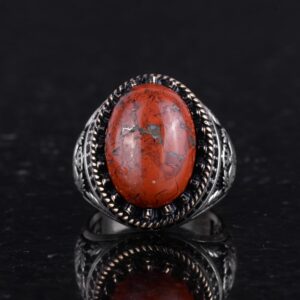 Gerçek Doğal Taş Yüzük - El Yapımı Kartal Yüzük - 925 Ayar Gümüş Yüzük (Kırmızı Kan Taşı) - Görsel 4