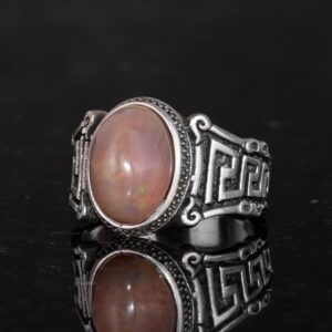 El Yapımı 925 Ayar Gümüş Erkek Yüzük ile Doğal Etiyopya Opal Taşı - Labirent Tasarımı (Stil-1) - Görsel 5