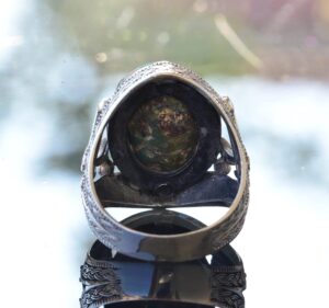 Gerçek Doğal Taş Yüzük - Gümüş Erkek El Yapımı Kılıç Yüzüğü (Turkuaz) - Görsel 8