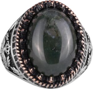 Gerçek Doğal Taş Yüzük - El Yapımı Kartal Yüzüğü - 925 Ayar Gümüş Moss Agate Yüzük - Görsel 1