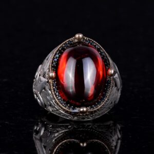 925K Ayar Gümüş Yüzükler Premium Yapay Taşlarla (Cabochon Garnet Yapay) - Görsel 2