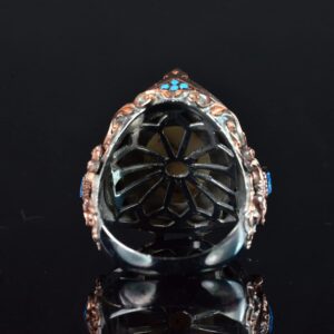 Gerçek Doğal Yemeni Akik Taşı Yüzük, Sultan Tasarımı, 925 Ayar Gümüş Erkek Yüzük Altın Kaplama - Görsel 7