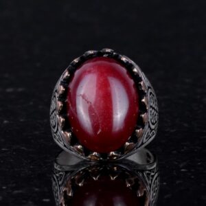 925 Ayar Katı Gümüş Erkek Yüzük, Doğal Taşlarla - El Yapımı Zarafet (Cabochon Yakut Taşı) - Görsel 3