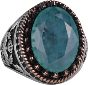925 Ayar Gümüş Yüzük, Yapay Taş Yüzük, Kartal Sembolü Yüzük, El Yapımı Yüzük (Yapay yeşil paraiba) - Görsel 1