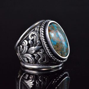 Erkekler için Turkuaz Taş Yüzük, 925 Ayar Gümüş El Yapımı Ejderha Ölçeği Tasarımı, Modern Stil Şifa Kristali Takı (Stil-2) - Görsel 7