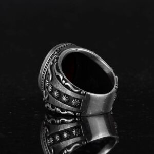 925 Ayar Gümüş Yüzük, Doğal Granat Taşı Yüzük Erkekler İçin, Özel Yüzük - Görsel 6