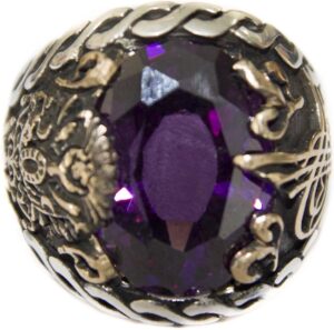 Osmanlı İmparatorluğu Tuğrası ile Gümüş Erkek Yüzük, Yapay Ametist Taşı - Şık ve Zamansız Tasarım - Görsel 2