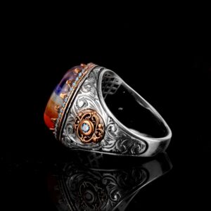 Doğal Gümüş Erkek Yüzük, Gökkuşağı Taşlı Yüzük, Çok Renkli Yüzük, 925 Ayar Gümüş Erkek Yüzük - Görsel 6