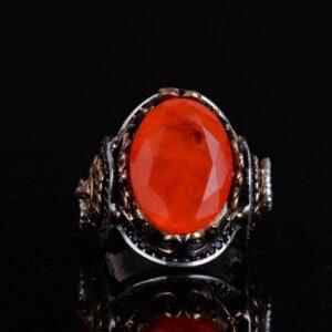 925 Ayar Gümüş Yüzük, Turuncu Paraiba Yapay Taş Yüzük, El Yapımı Aslan Başlı Erkek Yüzüğü - Görsel 3