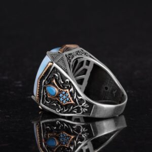 Gerçek Doğal Taş Yüzük - El Yapımı Yüzük - 925 Ayar Gümüş Yüzük (Larimar) - Görsel 7