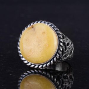 Gerçek Doğal Kehribar Taşı Yüzüğü - 925 Ayar Gümüş Erkek Yüzüğü - Görsel 5