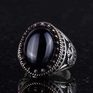 Gerçek Doğal Taş Yüzük - El Yapımı Kartal Yüzüğü - 925 Ayar Gümüş Yüzük (Oniks) - Görsel 6