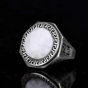 Doğal Taş Yüzük - 925 Ayar Katı Gümüş El Yapımı Erkek Yüzüğü (Ay Taşı) - Görsel 6