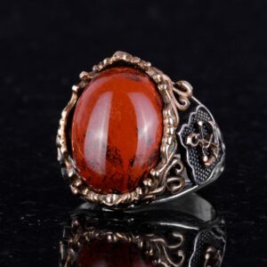 Yelkenli Çapa Gümüş Yüzük, Doğal Taş Yüzük Erkekler İçin, 925 Ayar Gümüş Yüzük, (Kırmızı Kan Taşı) - Görsel 4