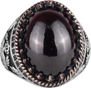 Gerçek Doğal Taş Yüzük - El Yapımı Kartal Yüzüğü - 925 Ayar Gümüş Yüzük (Granat) - Görsel 1