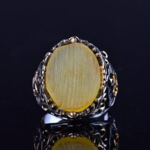 Denizci Çapa Gümüş Yüzük, Doğal Taş Yüzük, 925 Ayar Gümüş Yüzük (Kehribar) - Görsel 6