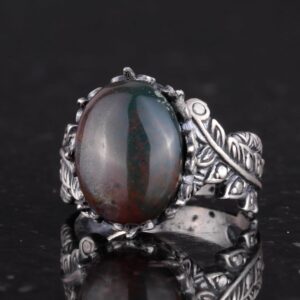 Gerçek Doğal Yeşil Kan Taşı Taşlı Vintage Bohem Tasarım Gümüş Kadın Yüzüğü - Görsel 6