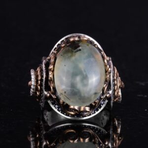 Aslan Yüzük Erkekler için, Doğal Prehnit Yeşil Taş Yüzük - Şifa Veren 925 Ayar Sıkı Gümüş Erkek Yüzük - Huzur ve İçgörü Tasarımı - Görsel 3