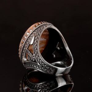 Büyük Yüzük, Gerçek Doğal Ateş Akik Taşı Yüzüğü, 925 Ayar Gümüş Yüzük Erkekler İçin - Görsel 6