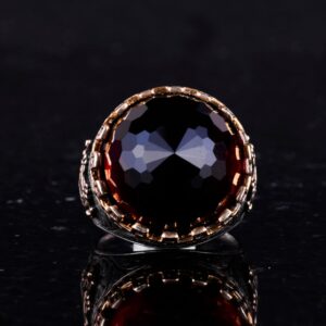 925 Ayar Gümüş Yüzük - Kral Yüzük - Yapay Taş Yüzük - El Yapımı Yüzük Erkekler İçin (Yapay Garnet) - Görsel 4