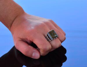 Gerçek Doğal Arizona Turkuaz Taş Yüzük - Gümüş Özelleştirilmiş Erkek Yüzüğü - Görsel 6