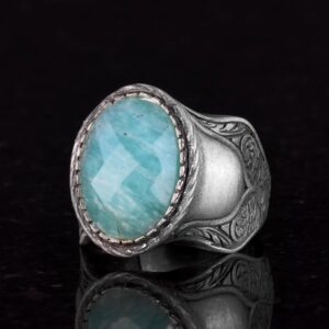 Doğal Taş Yüzük, 925 Ayar Gümüş Yüzük, (Amazonit) - Görsel 5