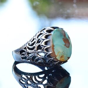 Doğal Turkuaz Taş Yüzük, Sanatsal Tasarım - 925 Ayar Gümüş Erkek Yüzüğü, El Yapımı Şıklık - Görsel 4