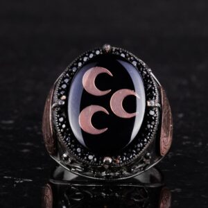 925 Ayar Gümüş El Yapımı Erkek Yüzük - Davut Yıldızı Yüzüğü (Üçlü Hilal) - Görsel 4